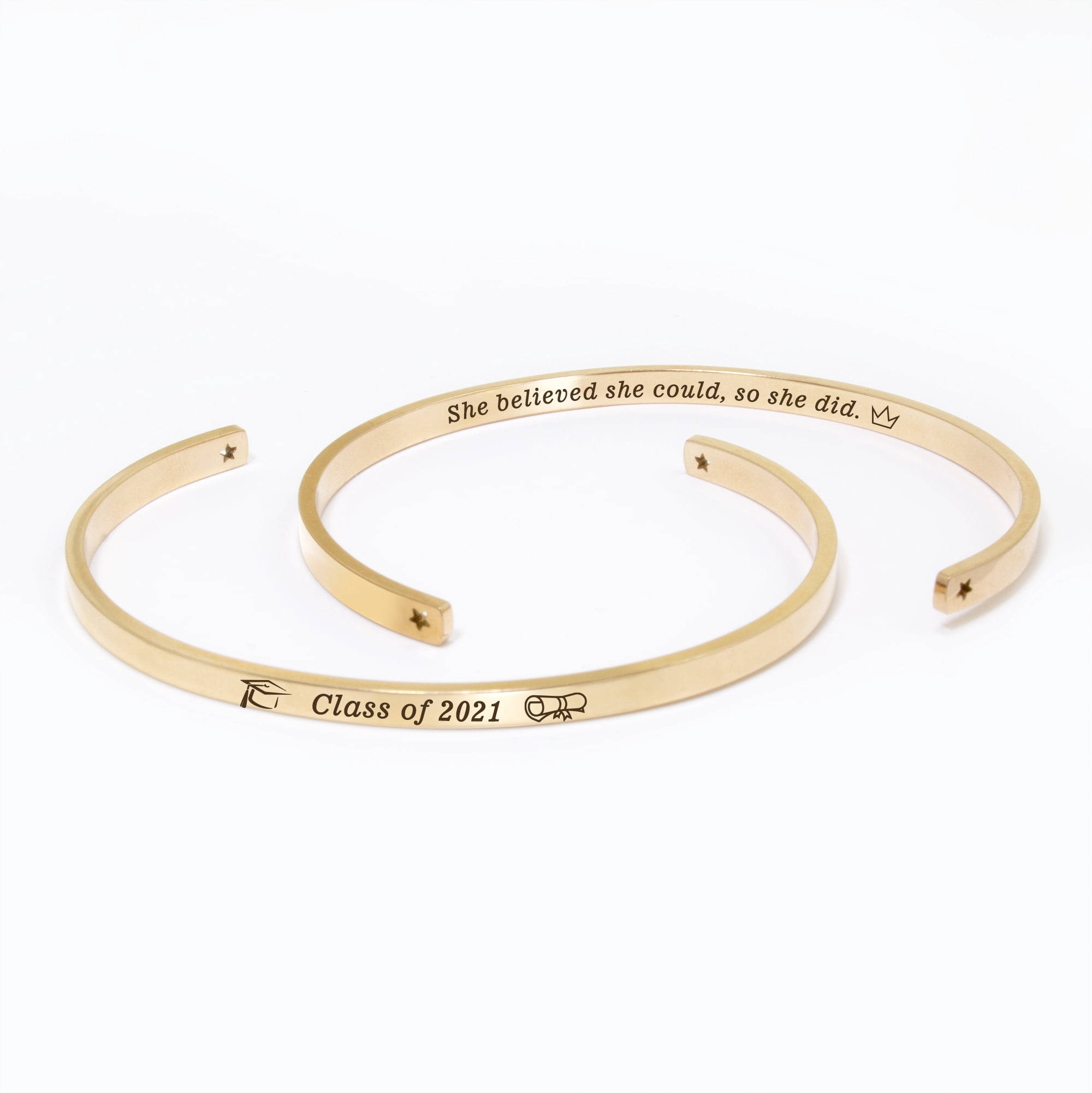 "She believed she could…" Rose Gold Stainless Steel Graduation Theme Hidden Message Gift for Her Cuff Bracelet with Gift Set