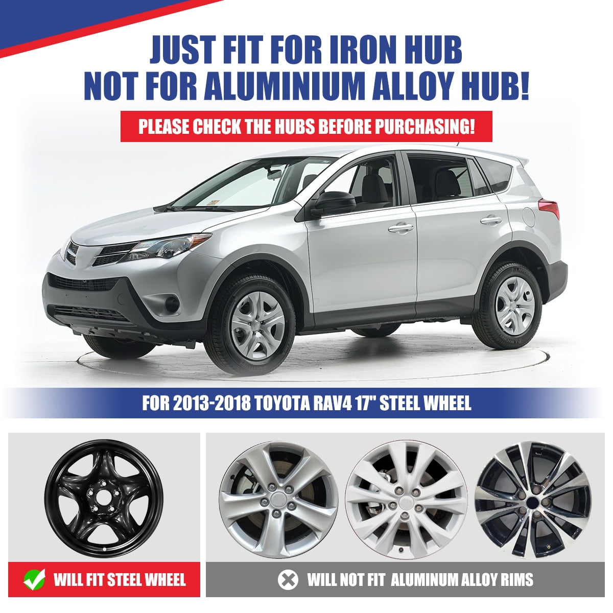 (Set of 4) 17 inch Hubcaps Wheel Rims Cover for 2013-2018 Toyota Rav4,Not Fit for Winter Wheel Rims,Silver Lacquer & Black Lacquer