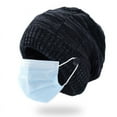 thumbnail image 3 of HESHENG Winter Beanie Knitted Hats with Buttons to Hold Face Mask Warm Stretchy Cozy Skull Cap Hat for Women Men, Black, 3 of 7