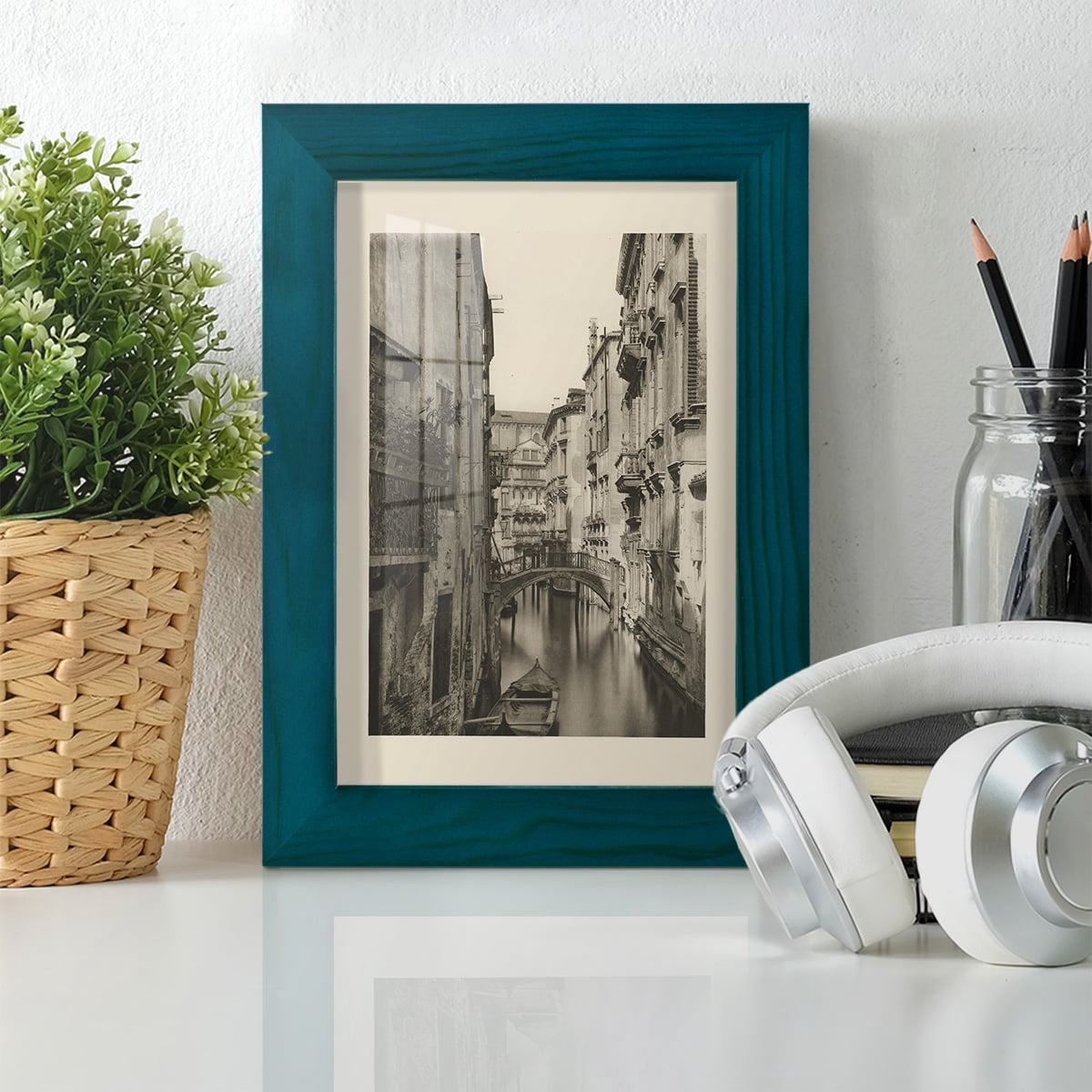 Vintage Views of Venice IV - Framed Print w/glass - Ocean Blue