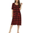 thumbnail image 4 of WBQ Women's Zipper Front House Coat Plaid House Dresss Short Sleeves Robe Zip up Bathrobes Loose Casual Nightgown Christmas Plaid Housecoat with Pockets, S-2XL, 4 of 6