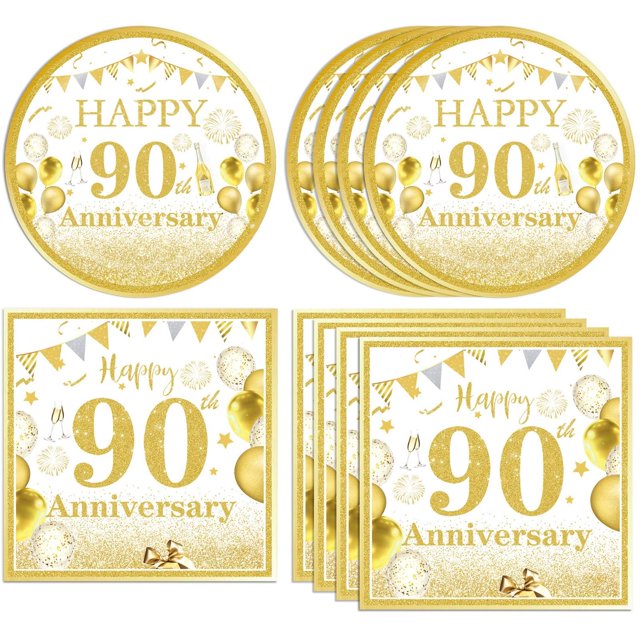 Juego Decoraciones Doradas Fiesta 90 Años Cumpleaños Aniversario Mujer Hombre