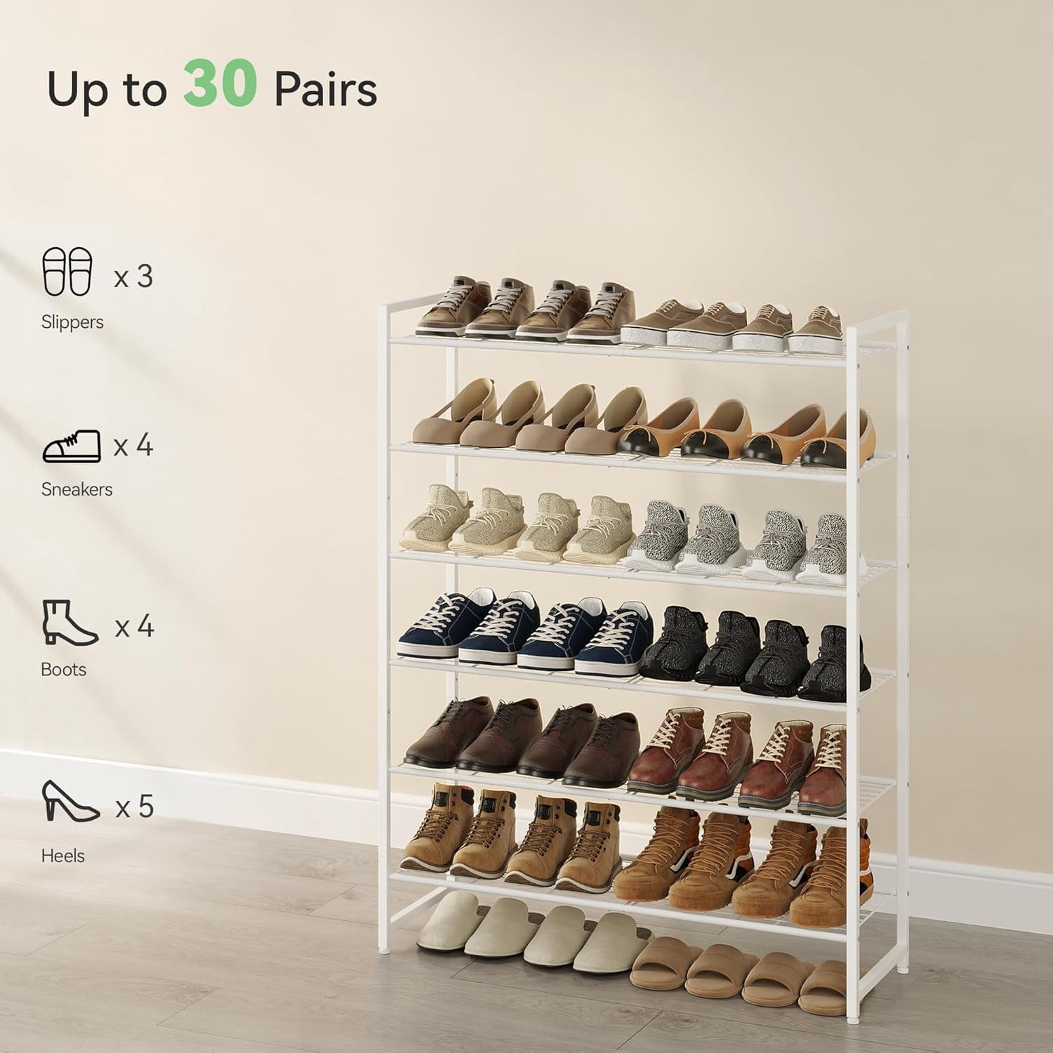Shoe Rack for Closet, Metal Shoe Organizer, 8 Tier Garage Shoe Rack Max Holds 40 Pairs,Shoe Storage Shelf,Entryway