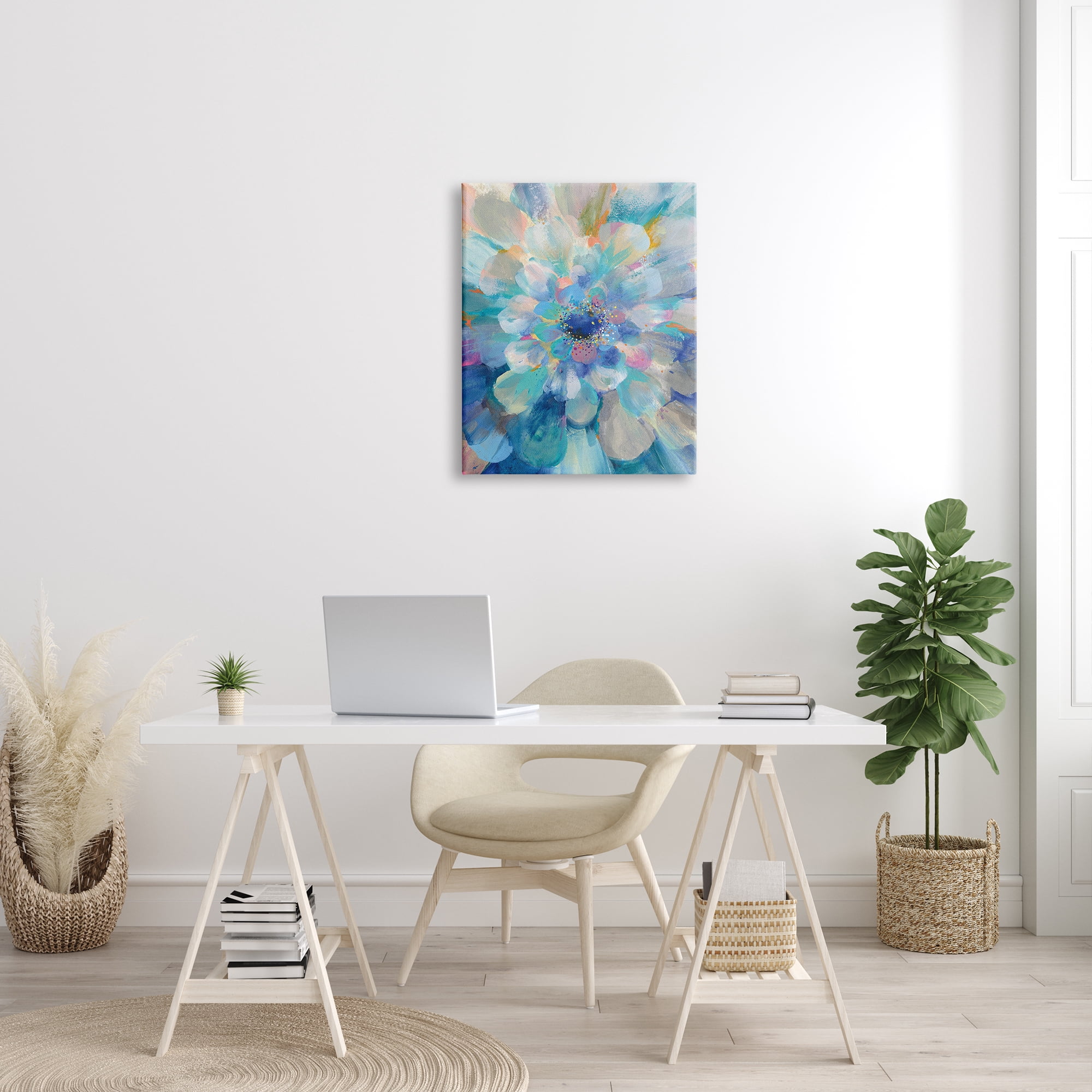 Stupell Industries Abstract Layered Floral Petals Centric Blue Flower Abstract Painting Gallery Wrapped Canvas Print Wall Art, 24 x 30