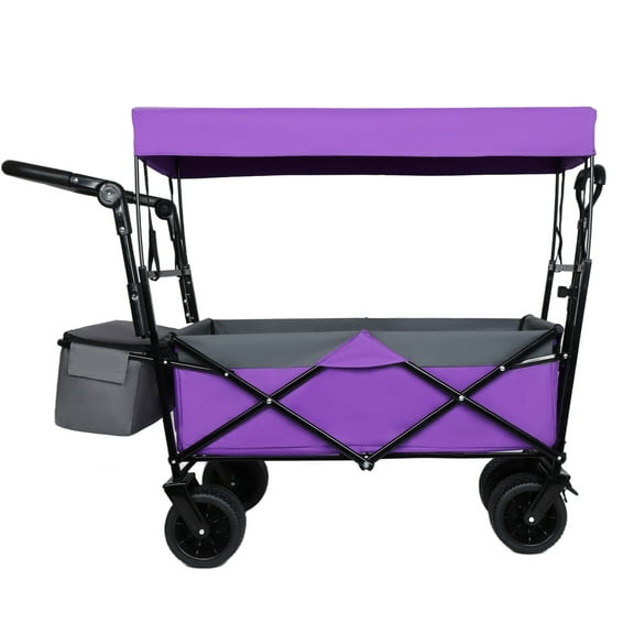 With Push Handle, 480Lbs Collapsible Wagon with Canopy, Wagon cart with 7" All-Terrain Wheels, Large Capacity for Camping, Shopping, Sports, and Garden Use