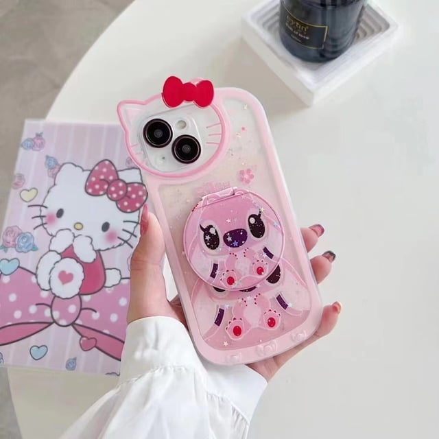 Funda de teléfono de dibujos animados de Hello Kitty para iPhone 14, 13, 12, 11 Pro Max, Xs, Xr, funda con espejo de maquillaje para niñas