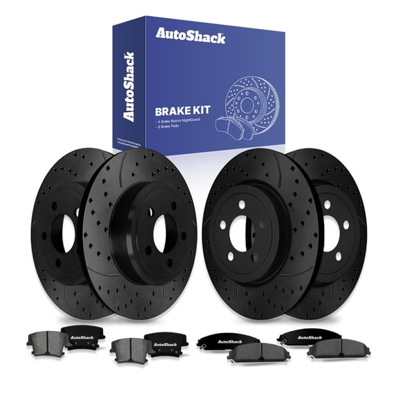AutoShack Front & Rear Brake Rotors & Premium Pads for Dodge & Chrysler, Charger 2006-2014 300 2005-2014, AWD RWD V6 3.5L 3.6L V8 5.7L - E-Coated Drilled & Slotted - Black Finish - NightGuard