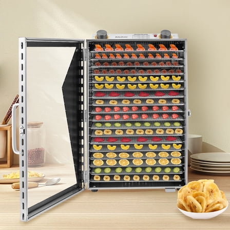 18-Tray Stainless Steel Food Dehydrator with Adjustable Timer & Temperature