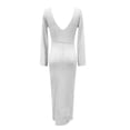 thumbnail image 6 of JIAYUE Women's Swimsuit Cover-Ups Autumn Winter Beach Solid Color V Neck Long Sleeve Sexy Open Back Knitted Hollow Out Ankle Length Swimwear Cover Up Dresses, 6 of 6