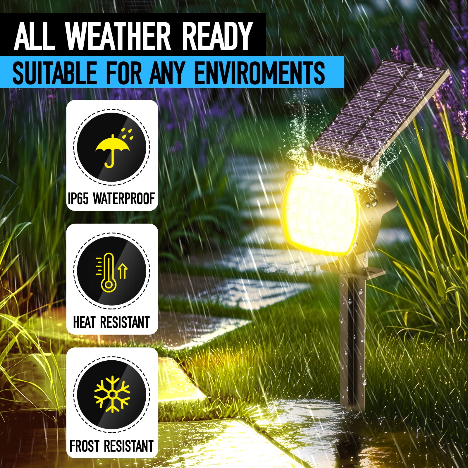 CHARKEE Outdoor Solar Lights,3 Modes Solar Spot Lights for Garden Yard Landscape,Warm White