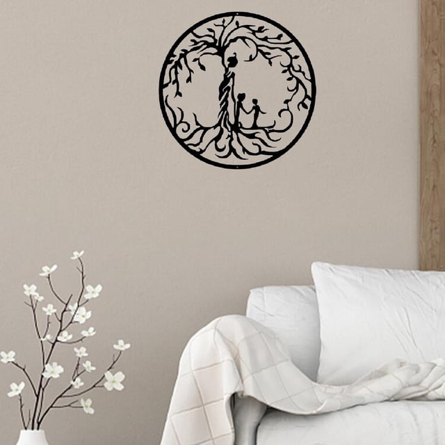 Arte de pared Madre y árbol familiar Metal colgante silueta decoración 2 Sharpla Silueta de arte