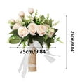 thumbnail image 3 of Ramo de novia con rosas color champán para dama de honor, ramo de mano con foto de licencia y asa, ramo de simulación de boda, 3 of 7