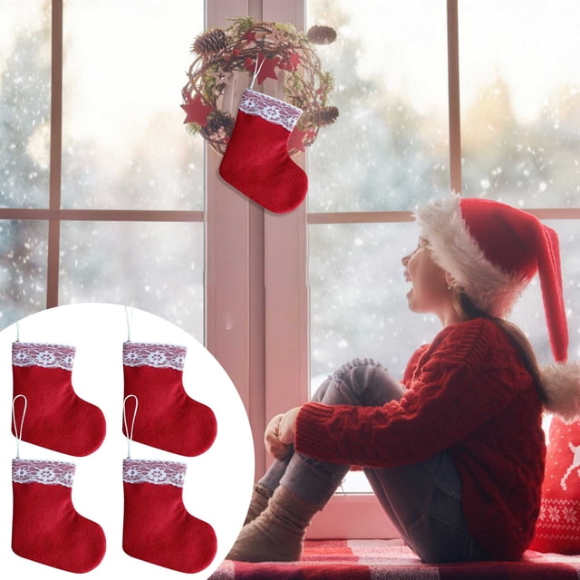 EGNMCR Organisateurs et Rangement de Garde-Robe, Malles de Rangement et Sac Pendentif de Petite Chaussette de Noël Pendentif de Sapin de Noël 4 Sacs de Rangement