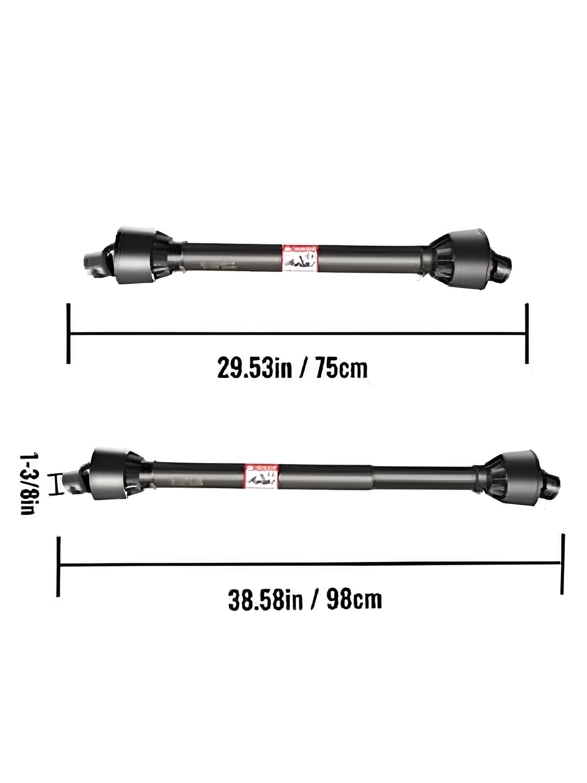 VEVOR 1-3/8” PTO Drive Shaft, 6 Spline Tractor and Round Implement End, 30” - 39” Brush Hog, Black, for Finish Mower, Rotary Cutter
