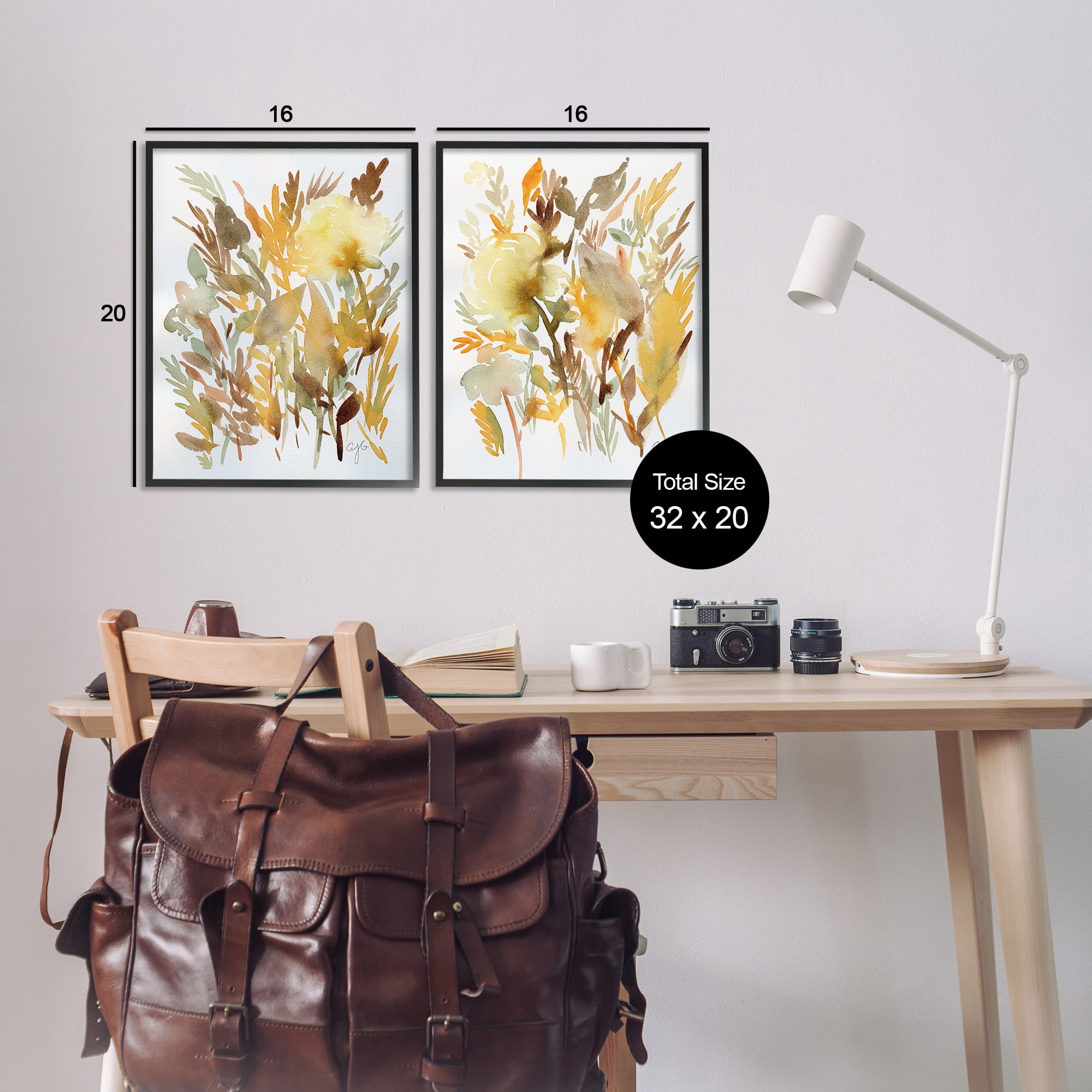 Stupell Industries Country Wheat Abstraction Botanical & Floral Painting Black Framed Art Print Wall Art, 16 x 20, Set of 2