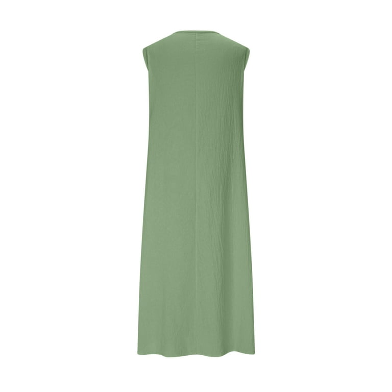 Casual Summer Dresses for Women, Women's Solid Sleeveless Round Neck Cotton  And Linen Pocket Wrap Maxi Dress(Green,M) - Walmart.com