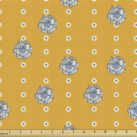 Floral Fabric by the Yard, Vertical Lines Consisting of Flowers on Pastel Background, Decorative Upholstery Fabric for Sofas and Home Accents, Marigold Sky Blue by Ambesonne