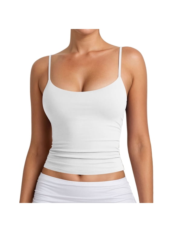 Women Cami Tops Built-in Shelf Bra Square Neck Crop Tank Top Fitted Camisole Going Out Tees - Adjustable Spaghetti Strap Sleeveless Top, Basic Tank for Layering