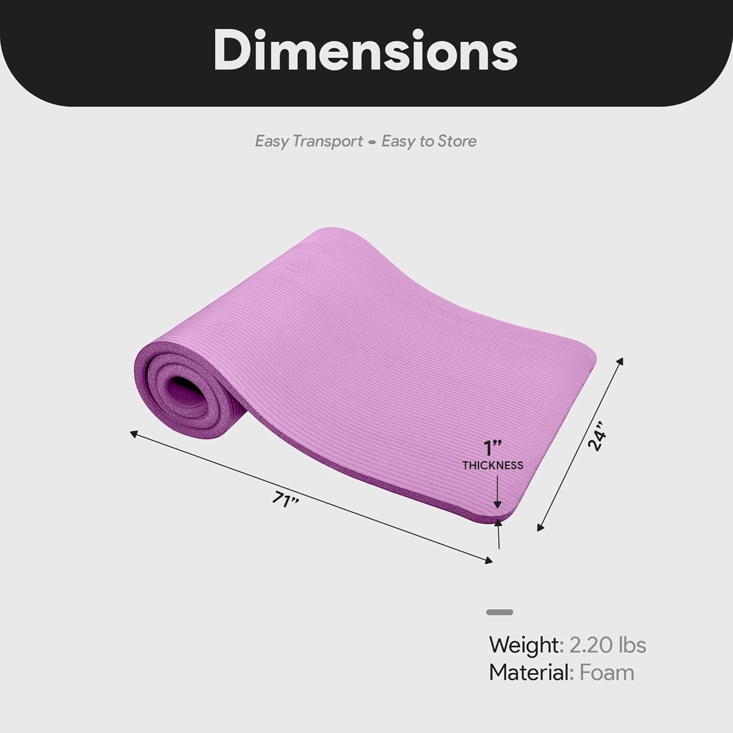 JessieMal Yoga Mat, 1-Inch Extra Thick High Density Exercise Mat, Anti-Tear Exercise Yoga Mat with Carrying Strap, Suitable for Various Yoga Exercises, Multiple Colors