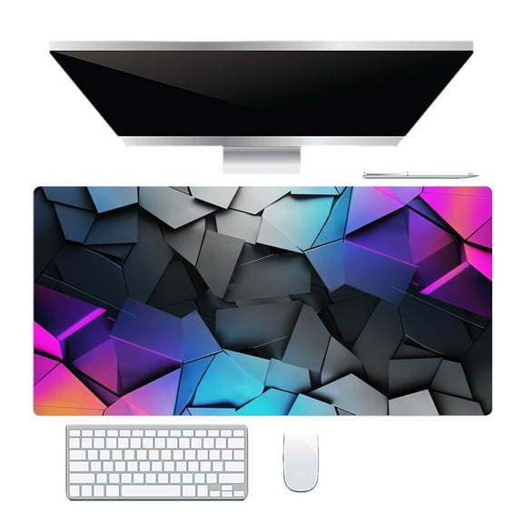 NEONWE 3D Geometry Gaming Mouse Pad Colorful Neon Honeycomb Modern Large Desktop Mouse Pad with Stitched Edges Non-Slip Rubber for Work Game Office Home, 3mm Thick, 31.5 X 15.75 Inch