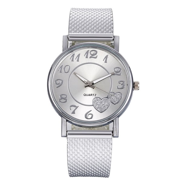 Reloj de mujer de moda casual con cinturón de malla en forma de corazón de melocotón y forma de corazón