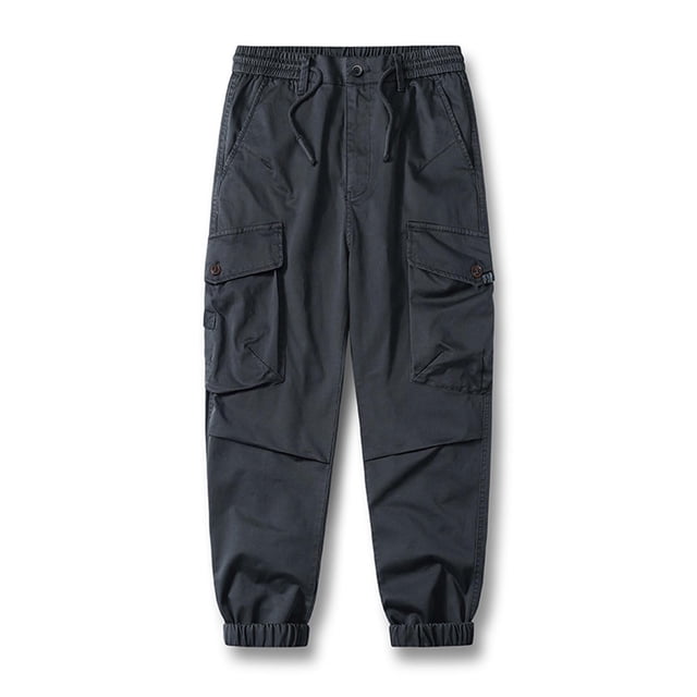 Pantalones largos de moda para hombre, casuales, de color sólido, cargo, con bolsillos y cremallera, cintura elástica, pantalones largos de algodón para hombre.
