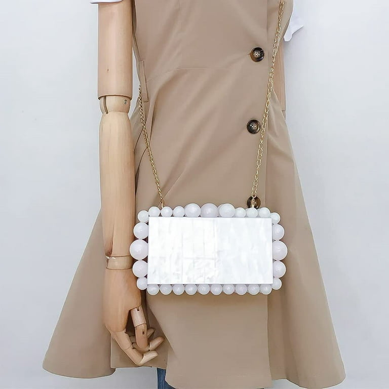 White Pearl Acrylic Crossbody Beaded Bag Transparent Satchel