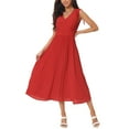 thumbnail image 4 of INSPIRE CHIC Women's Casual Sleeveless High Waist V Neck Flowy Ruffle Pleated Midi Dress, 4 of 5