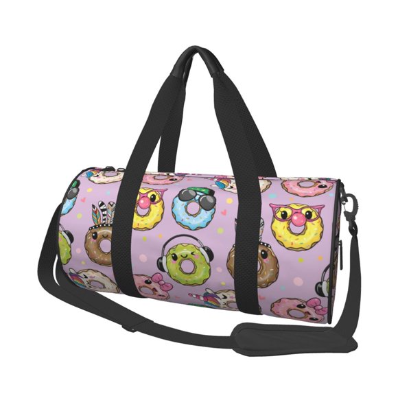 Fotbe Cute Donuts Pattern Foldable Sports Gym Bag with Wet Dry Pocket, Travel Bag, Large Capacity Duffel Bag, Splash Proof Carry on Bag, Overnight Bag, Weekender Bag