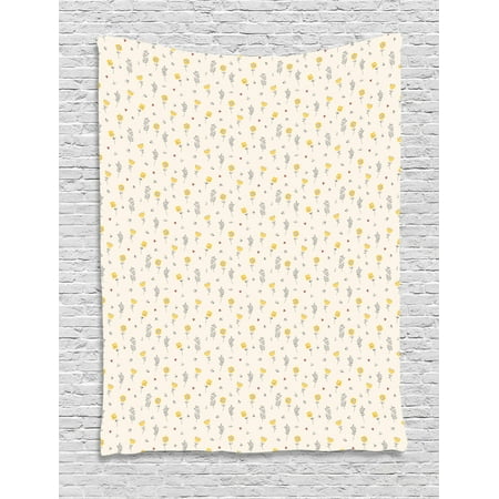 Ladybug Tapestry Earth Yellow Spring Flowers Branches Field With Ladybirds Bouquet Leaf Art Wall Hanging For Bedroom Living Room Dorm Decor 40w X