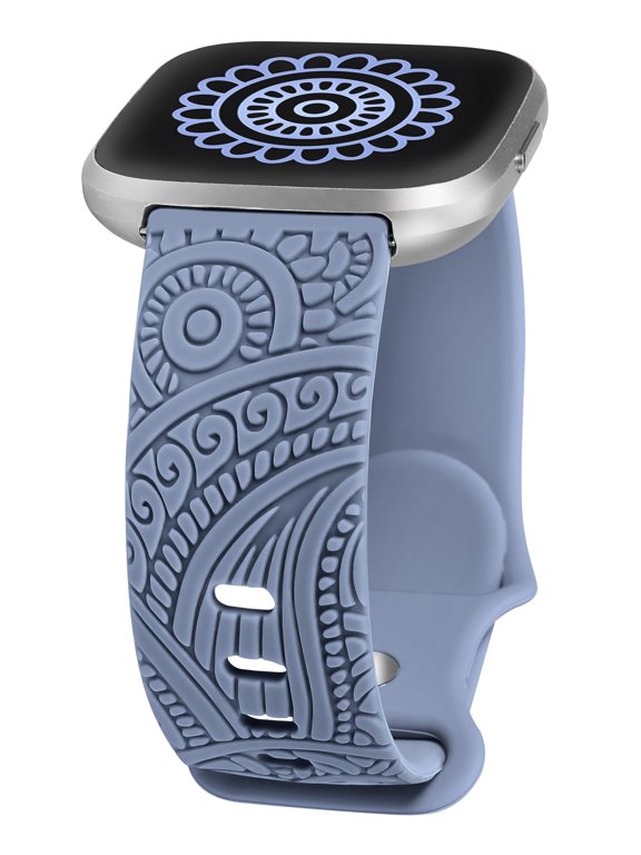 Floral Engraved Compatible with Versa 2/Versa/Versa Lite Watch Bands Women Men, Cute Soft Sport Summer Dressy Silicone Strap with Fancy Boho Henna Pattern for Versa 2