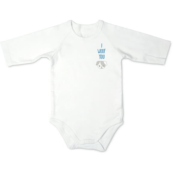 Izzy & Owie - Puppy Dog - I Woof You 3/4 Sleeve White Newborn Bodysuit 0-6 Months
