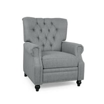 Welch Contemporary Tufted Recliner, Gray Fabric and Dark Brown