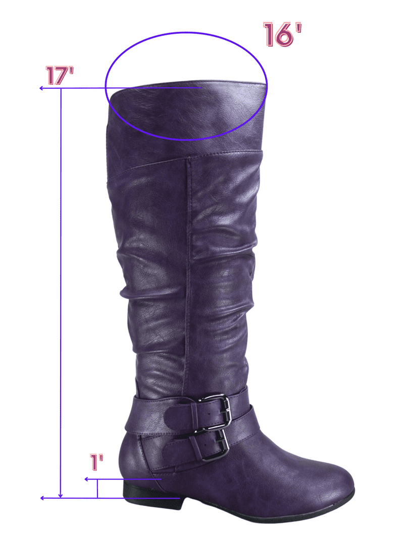 【PORTERNA】Loose Padding Boots Toozon Women's Knee High Riding Boot Low Heel, Purple, Size