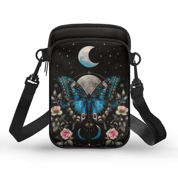 HELLHERO Starry Night Butterfly Crossbody Bags for Men, Women Polyester Women Messenger Bag with Zipper Closed