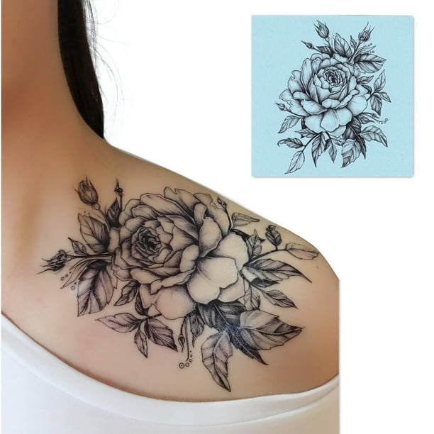 Dalin 4 Sheets Sexy Temporary Tattoos For Men Women Flowers Collection Black Rose Black Rose Walmart Com