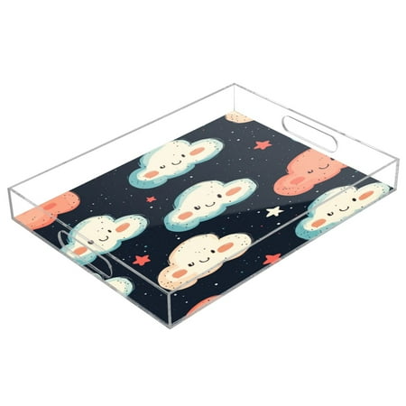 

Acrylic Tray 15.7*11.8*1.9 Inch Transparent Tray Food Tray Tea Cup Tray Serving Trays Cosmetics Storage Kitchen Table Bathroom Sundry Storage Cartoon Cute Smile Cloud