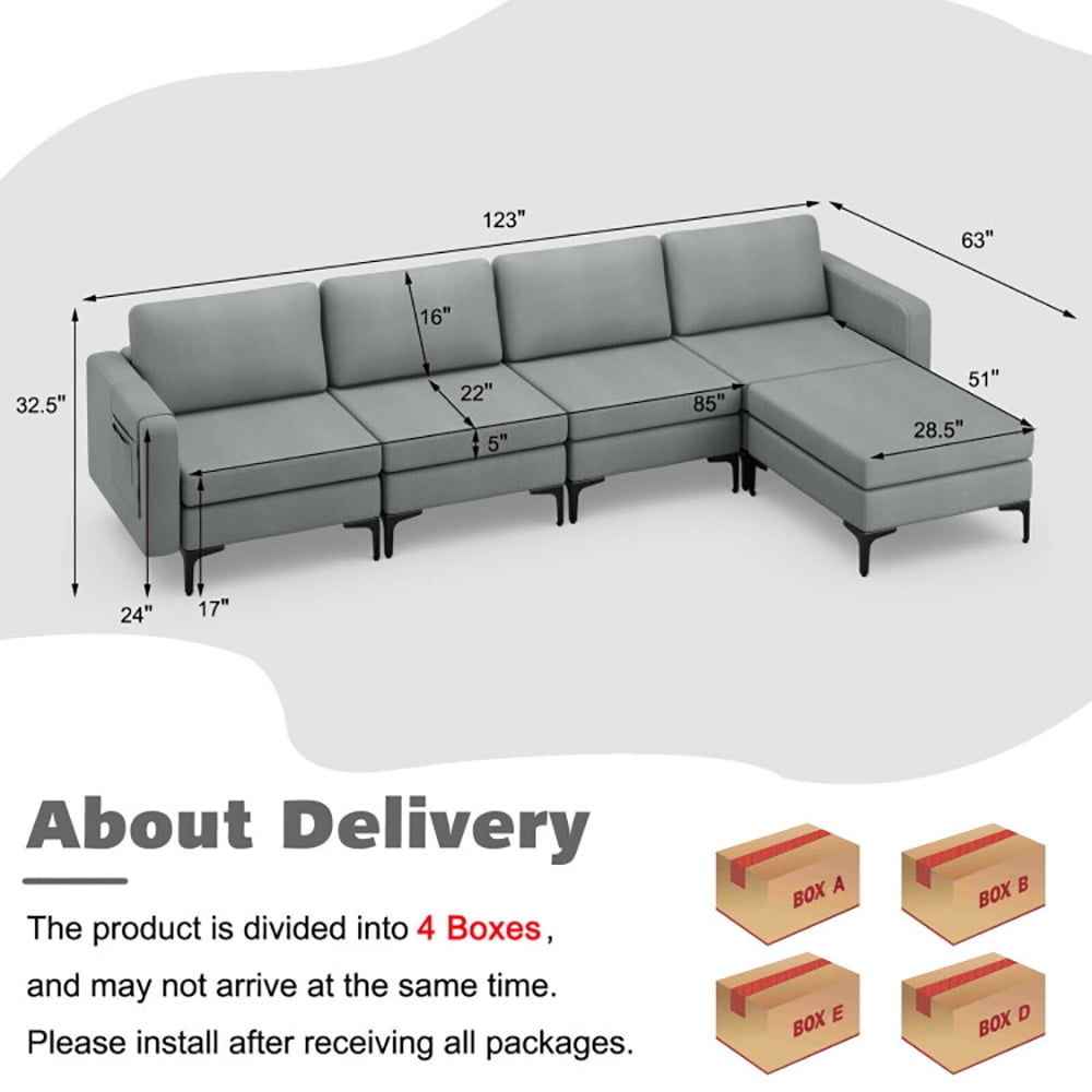 Finihen L-shaped Sectional Sofa Couch, Convertible Sectional Sofa, Modular L-shaped Sectional Sofa with Reversible Ottoman and 2 USB Ports, for Living Room, Gray Finihen L-shaped Sectional Sofa Couch, Convertible Sectional Sofa, Modular L-shaped Sectional Sofa with Reversible Ottoman and 2 USB Ports, for Living Room, Gray