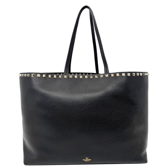 Pre-Owned Valentino Garavani Rockstud Leather Shopper Tote Bag Black