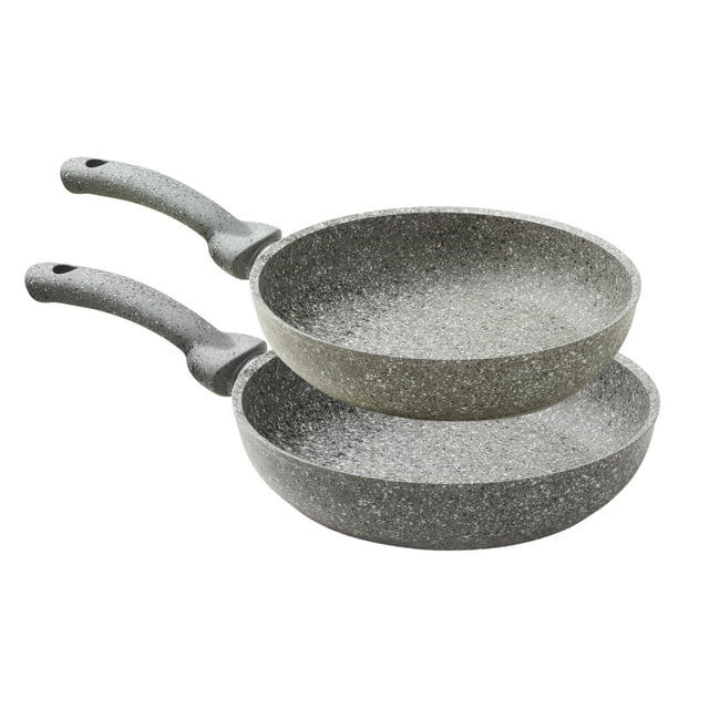 Juego de 2 Sartenes Antiadherentes Accademia Mugnano de Granito Gris 24 Y 26cm Cuore Di Pietra