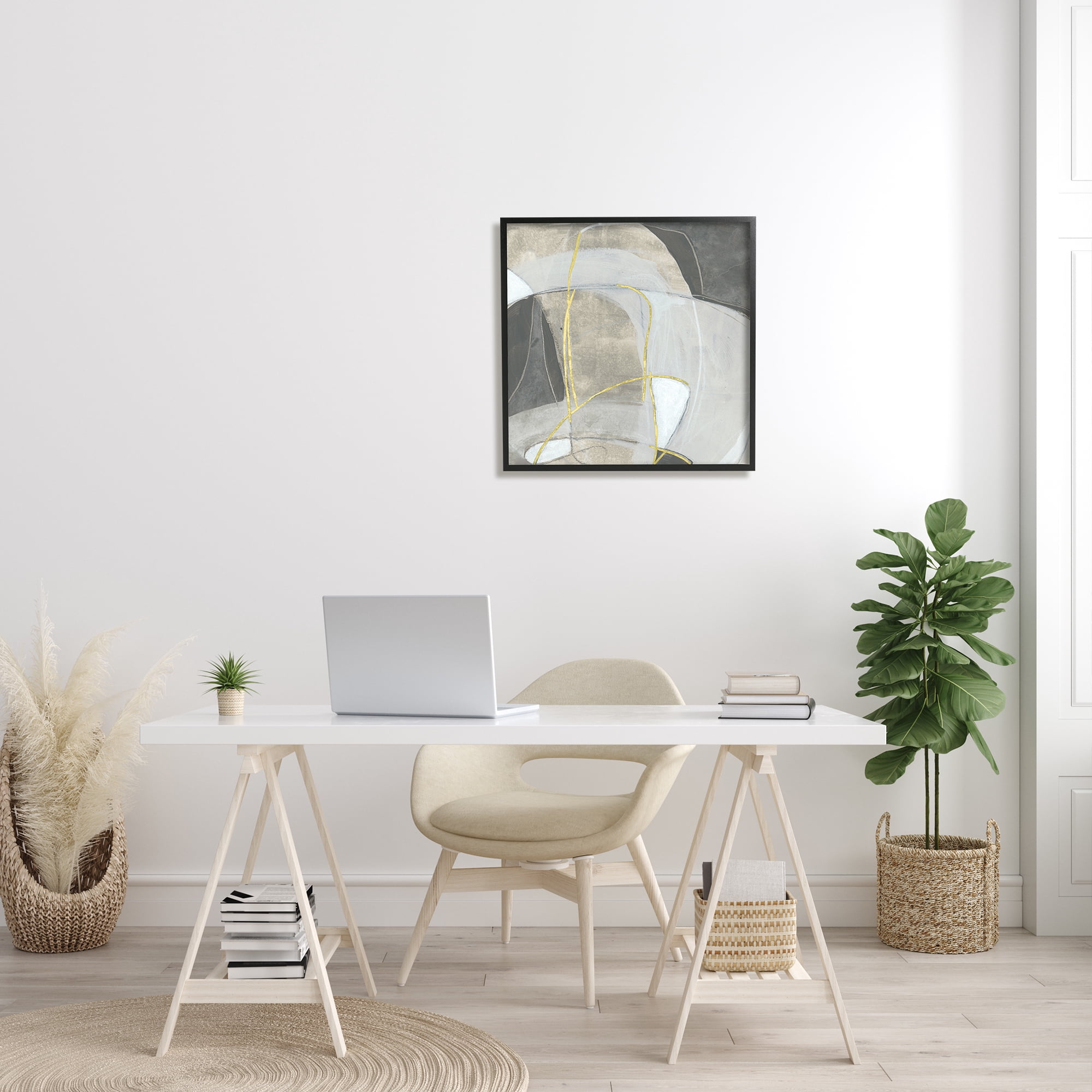 Stupell Industries Rocky Landscape Abstraction Neutral Tone Circular Shapes Abstract Painting Black Framed Art Print Wall Art, 24 x 24