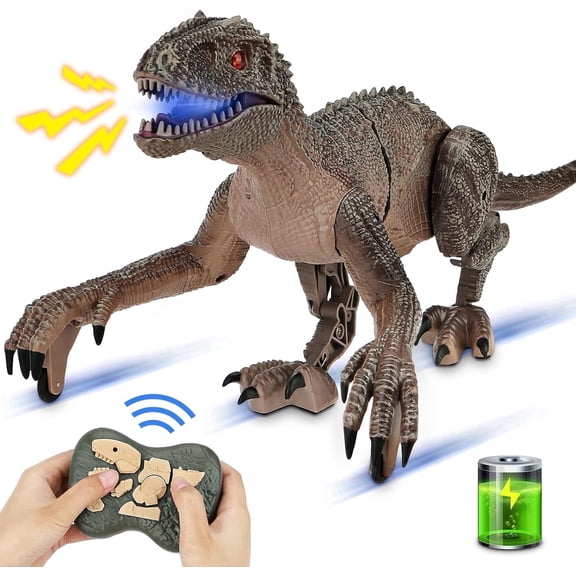 19" Large RC Dinosaur Toys for Kids,8CH Velociraptor Toys Imitates Walking with Light & Roaring,2025 kids gifts
