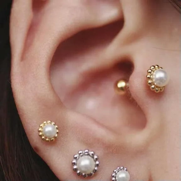 HOOUN Women Silver Gold Small White Pearl Screw Back Stud Earrings 925 Sterling Silver-Gold