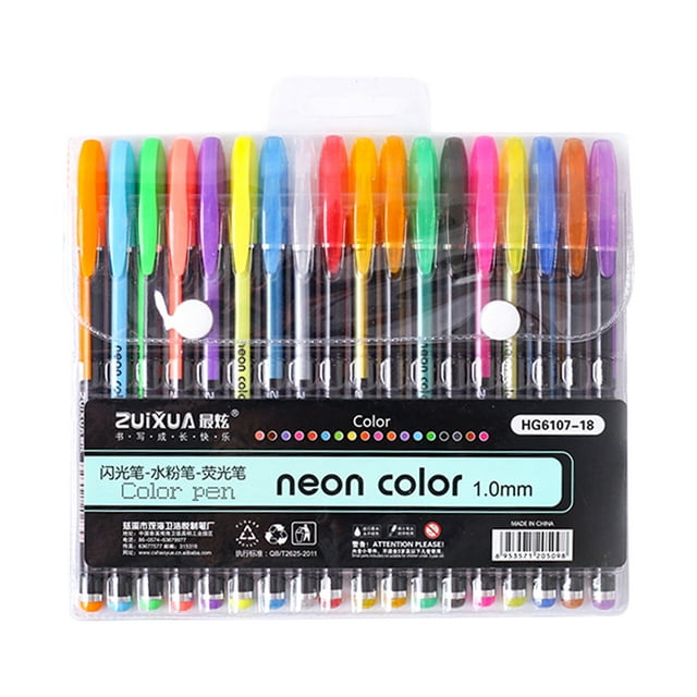 Graflsoa 18-Color Sparkling Gel Marker Set with Fluorescent Highlights, Perfect for Creative Drawing and Gifting, 6107 Series