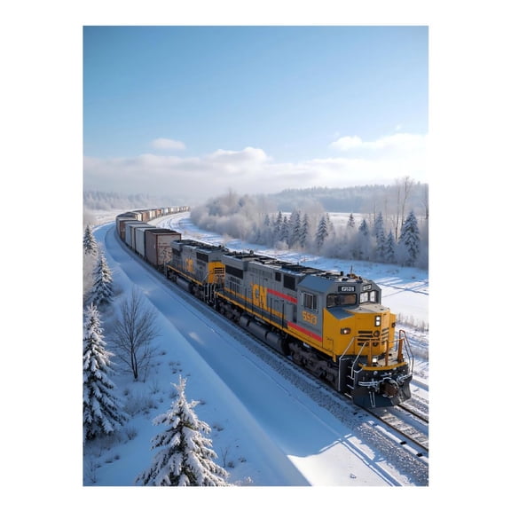 Diamond Art Kits for Adults, Yellow Freight Train Winter Landscape 5D Diamond Painting Kits for Adults Beginners, DIY Full Drill Diamond Painting, Gem Art and Crafts 12x16