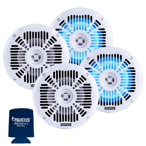 Memphis Audio LED Marine Speaker Pack: 2 Pairs of MXA602SLW 6.5" Marine Grade Coaxial Speakers, White With Blue LED
