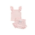 thumbnail image 1 of Kmbangi Infant Girl Ribbed Clothe Set Pure Color Bodysuit + Drawstring Shorts, 1 of 9