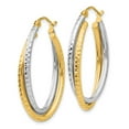 thumbnail image 2 of Primal Gold 14K Two Tone Gold Diamond Cut Oval Hoop Earring, 2 of 4