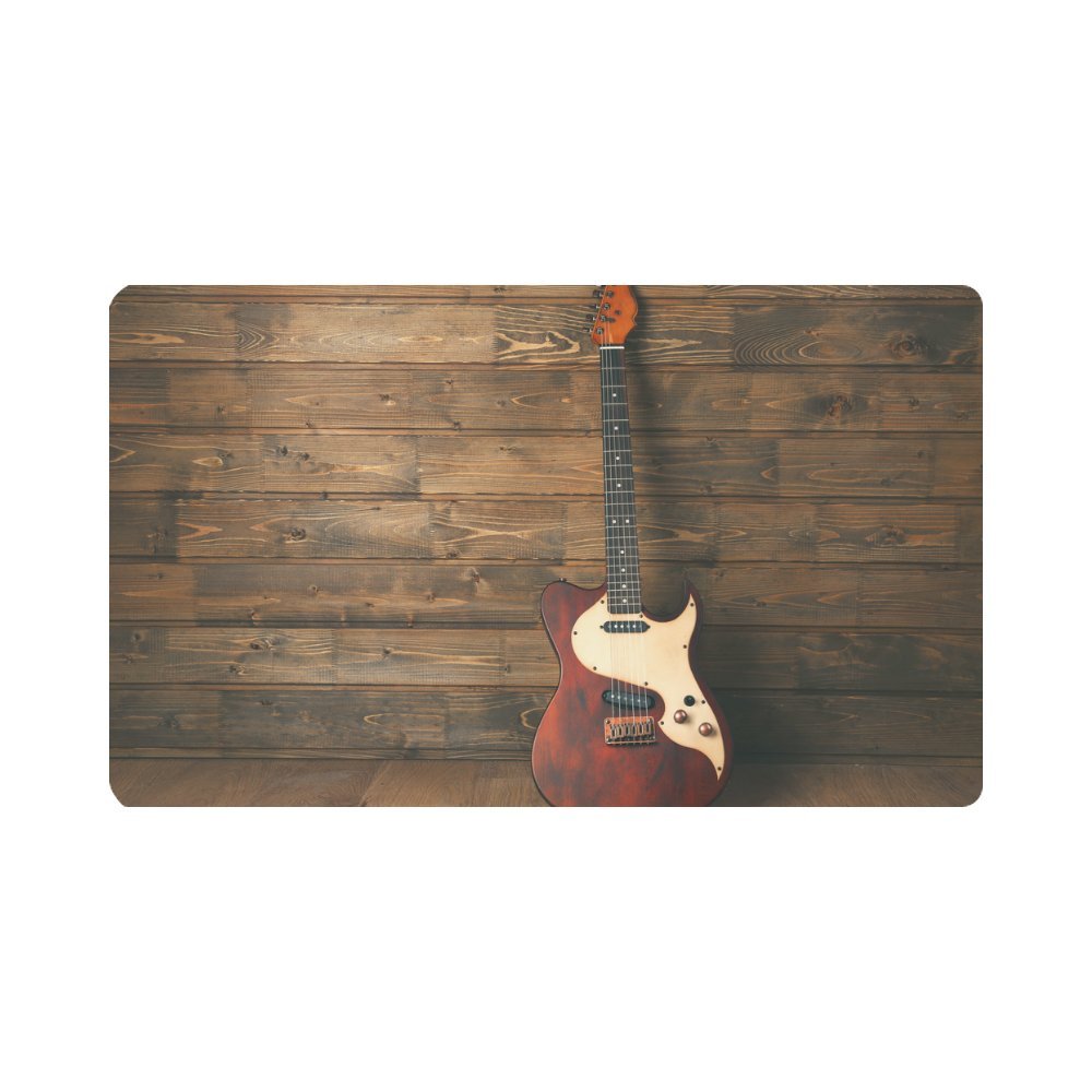 MKHERT Musical Instrument Electric Guitar on Wooden Doormat Rug Home