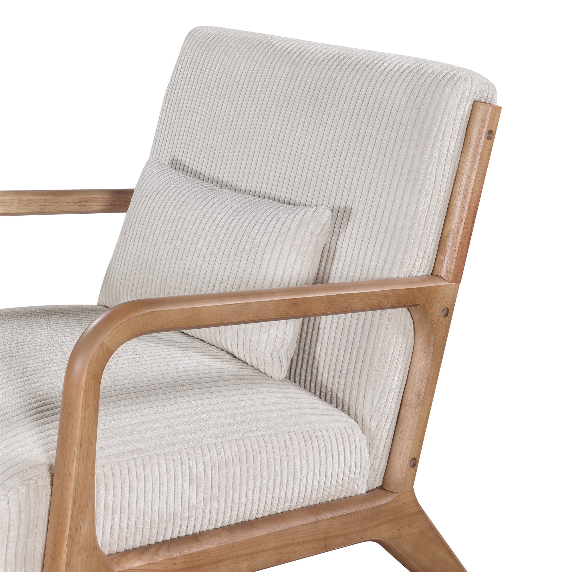 Aukfa Corduroy Mid Century Modern Accent Chair w/ Wood Frame&Pillow for Living Room, Beige